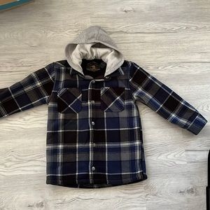 Medium thickness blue plaid kids hooded sweater